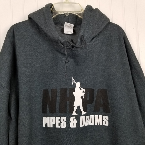 Hoodie Sweatshirt Pull Over Graphic NHPA Bag Pipes & Drums Irish Pockets Police - Picture 8 of 12